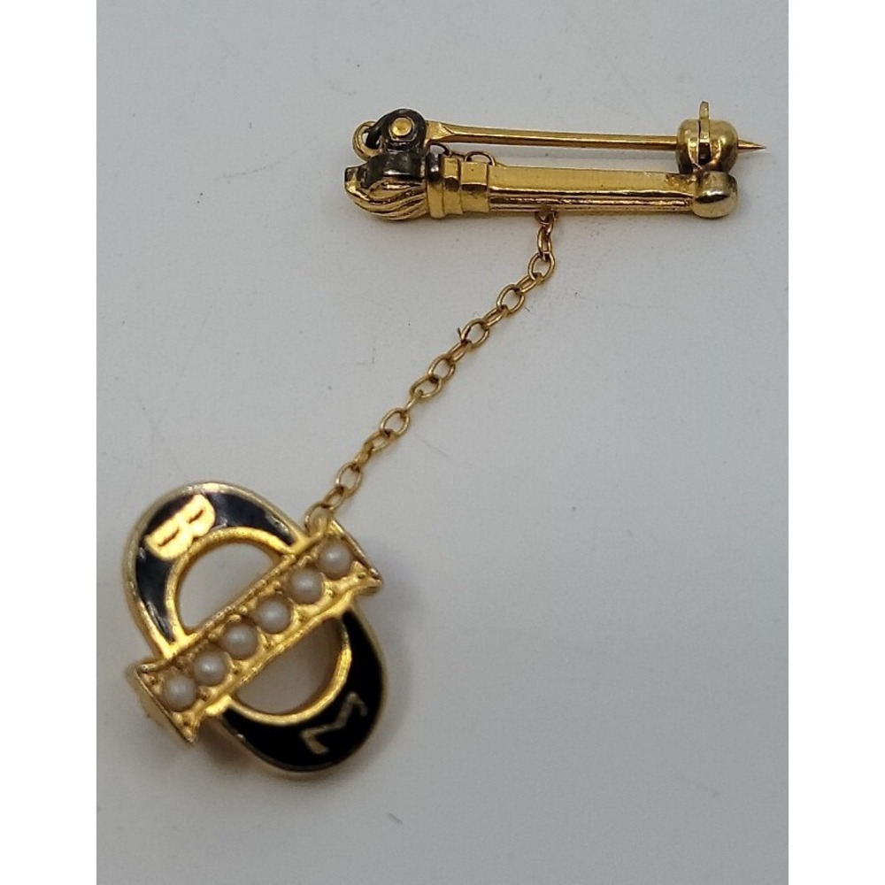 Vintage BETA SIGMA PHI Enamel Sorority Pledge Pin Pinback With Pearl's Antique